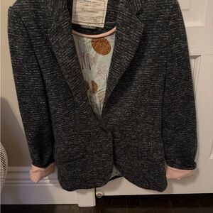 Anthropologie Charcoal Blazer with Pink Lining